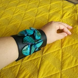 Turquoise black leather bracelet